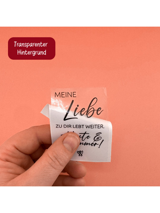 "Meine Liebe zu dir lebt weiter. Heute & für immer!" – Traueraufkleber für liebevolle Erinnerungen "Meine Liebe zu dir lebt weiter. Heute & für immer!" – Traueraufkleber für liebevolle Erinnerungen