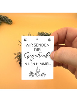 „Wir senden dir Geschenke in den Himmel.“ Traueraufkleber | Gedenkaufkleber für Fenster & Grabstein