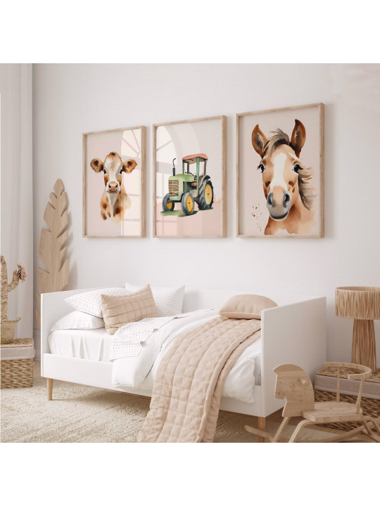„Bauernhof“ 3er Poster-Set | Pferd, Kuh & Traktor | Ländliche Deko für Kinderzimmer & Landhausstil „Bauernhof“ 3er Poster-Set | Pferd, Kuh & Traktor | Ländliche Deko für Kinderzimmer & Landhausstil
