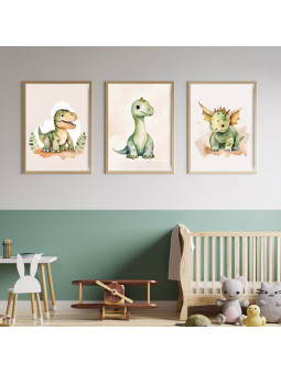 „Dinos“ 3er Poster-Set | T-Rex, Brachiosaurus & Triceratops | Perfekte Dino-Deko fürs Kinderzimmer