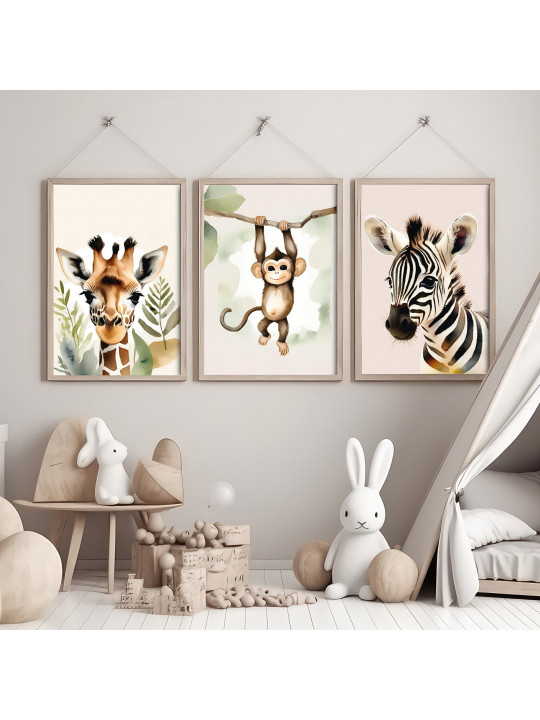 „Steppe“ 3er Poster-Set | Giraffe, Zebra & Affe | Safari Deko für Wohnzimmer & Kinderzimmer „Steppe“ 3er Poster-Set | Giraffe, Zebra & Affe | Safari Deko für Wohnzimmer & Kinderzimmer