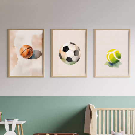 „Sport“ 3er Poster-Set | Tennisball, Fußball & Basketball | Coole Wanddeko für Sportfans & Kinderzimmer