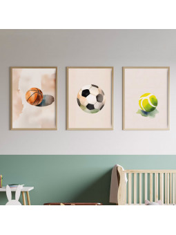 „Sport“ 3er Poster-Set | Tennisball, Fußball & Basketball | Digitaler Download zum Selbstausdrucken DinA3