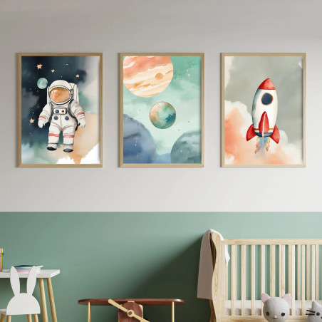 „Weltall“ 3er Poster-Set | Astronaut, Planet & Rakete | Digitaler DIN A3 Download zum Selbstausdrucken