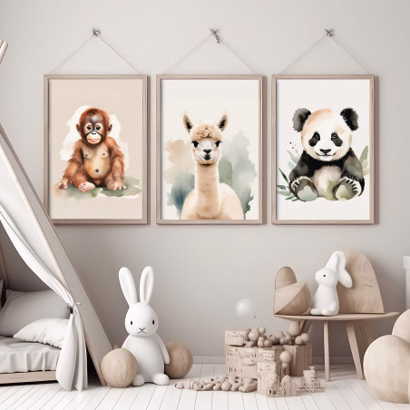 „Asien“ 3er Poster-Set | Orang-Utan, Alpaka & Pandabär | Digitaler DIN A4 Download (JPG) zum Selbstausdrucken