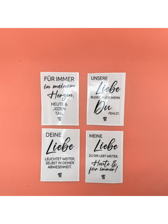„Liebe“ Set – 4x Traueraufkleber für persönliche Gedenklichter „Liebe“ Set – 4x Traueraufkleber für persönliche Gedenklichter
