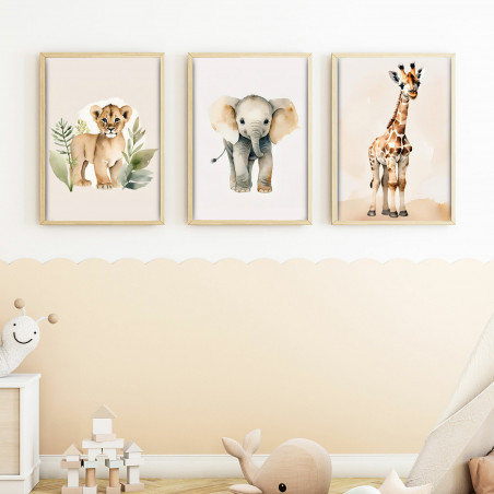 „Savanne“ 3er Poster-Set | Löwe, Elefant & Giraffe | Digitaler DIN A4 Download (JPG) zum Selbstausdrucken