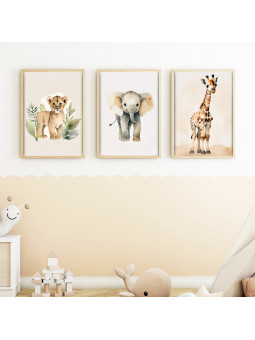 „Savanne“ 3er Poster-Set | Löwe, Elefant & Giraffe | Digitaler DIN A3 Download (JPG) zum Selbstausdrucken