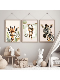 „Steppe“ 3er Poster-Set | Zebra, Affe & Giraffe | Digitaler DIN A3 Download (JPG) zum Selbstausdrucken