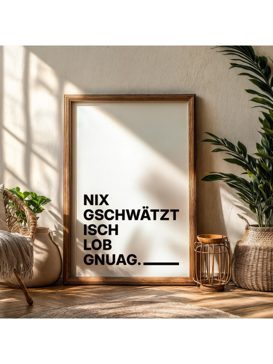 „Nix gschwätzt isch Log gnuag.“ Dialekt-Poster | Digitaler DIN A3 Download (JPG) zum Selbstausdrucken „Nix gschwätzt isch Log gnuag.“ Dialekt-Poster | Digitaler DIN A3 Download (JPG) zum Selbstausdrucken