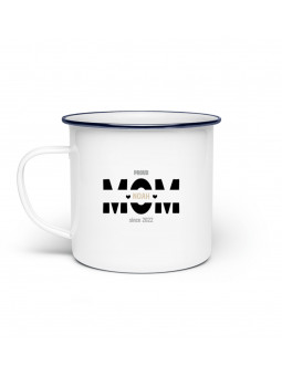 Emaille Tasse „Proud Mom“ – personalisierbar mit Name & Geburtsjahr - Emaille Tasse (Silber)  - Emaille Tasse